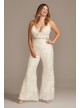 Floral Overlay Plus Size Flare Wedding Jumpsuit  9SWG839