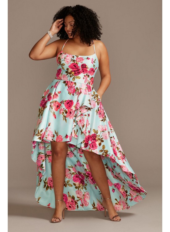 Floral Plus Size High Low Dress with Open Back Blondie Nites 2128BNW