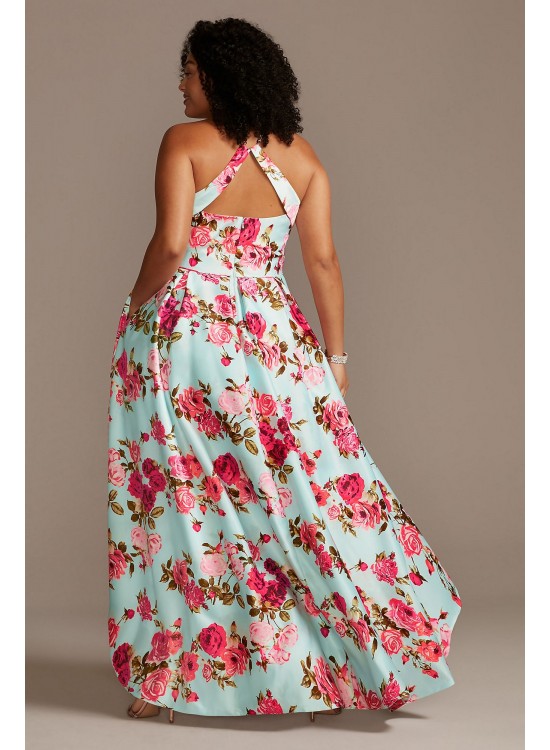 Floral Plus Size High Low Dress with Open Back Blondie Nites 2128BNW