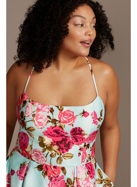 Floral Plus Size High Low Dress with Open Back Blondie Nites 2128BNW