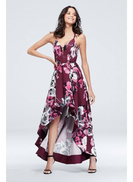 Floral Print Lace Back High Low Gown with Pockets Speechless X42211R44