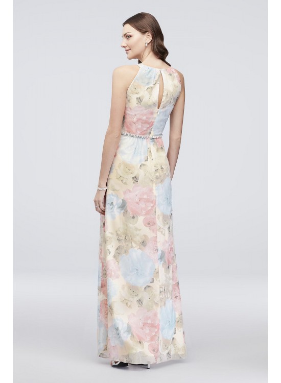 Floral-Printed Chiffon Sheath with Beaded Waist SL Fashions SL171169