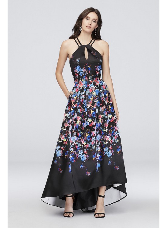 Floral Printed Halter Dress with Lace-Up Back Morgan and Co 12512