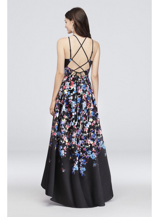 Floral Printed Halter Dress with Lace-Up Back Morgan and Co 12512