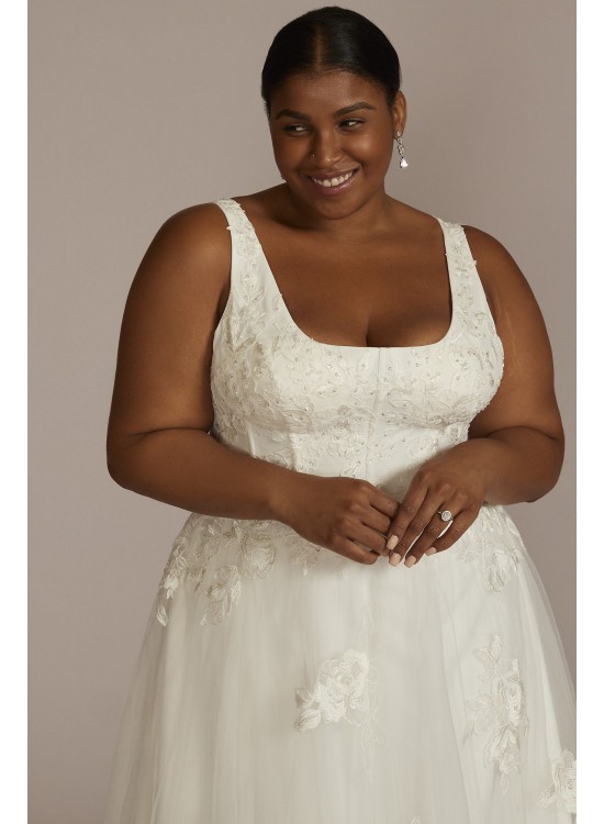 Floral Scoop Neck Tank Plus Size Wedding Gown DB Studio 9WG4062