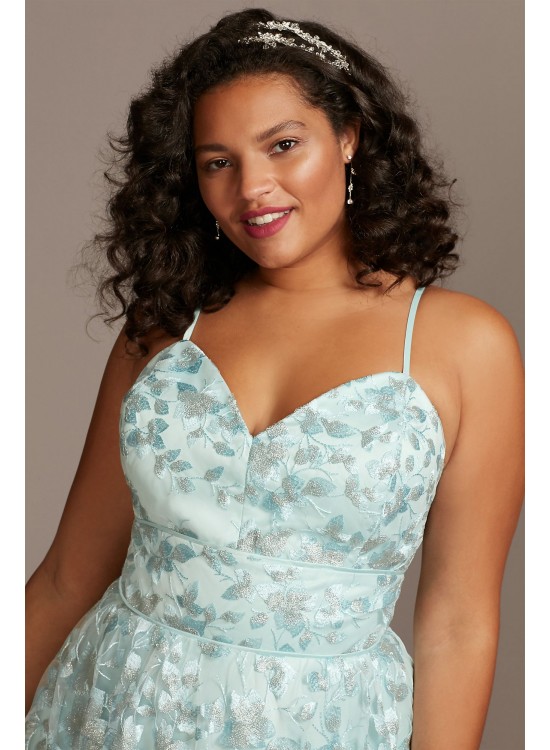 Floral Spaghetti Strap Lace-Up Plus Size Gown  60978DW