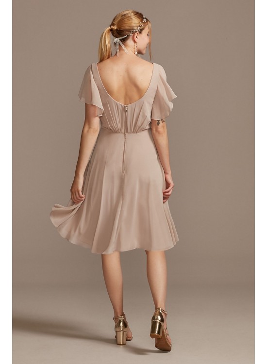 Flutter Sleeve Chiffon Short Bridesmaid Dress  F20241