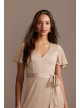 Flutter Sleeve Crepe Satin Ruffle Bridesmaid Dress  F20209