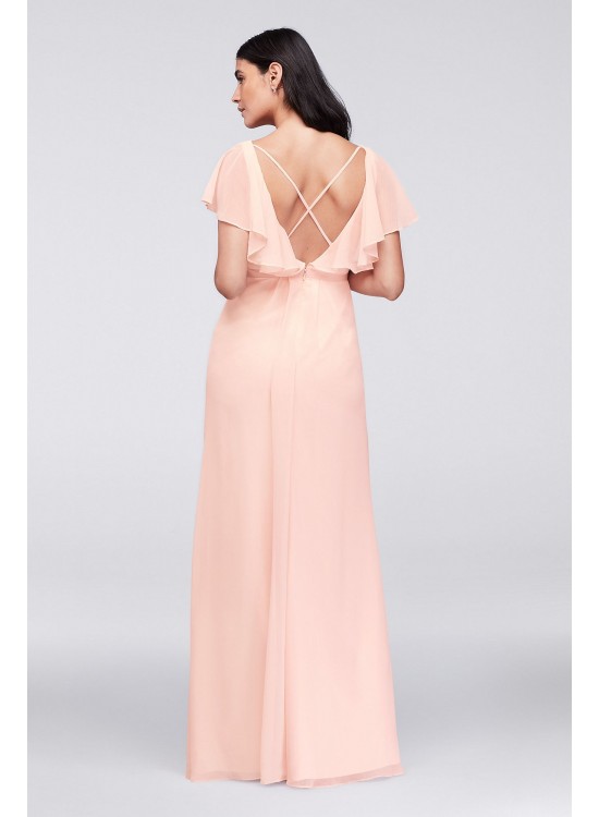 Flutter Sleeve Crinkle Chiffon Bridesmaid Dress  W11446