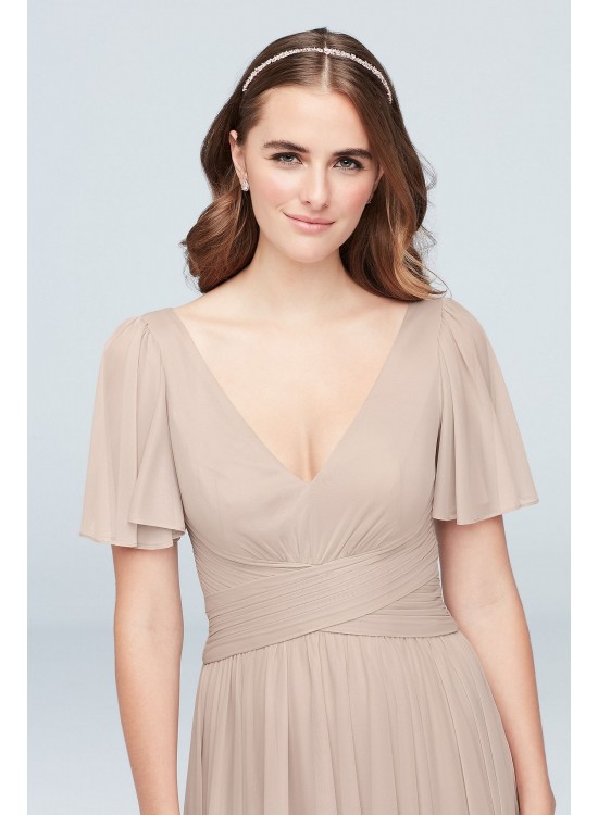 Flutter Sleeve Crisscross Mesh Bridesmaid Dress  F19933