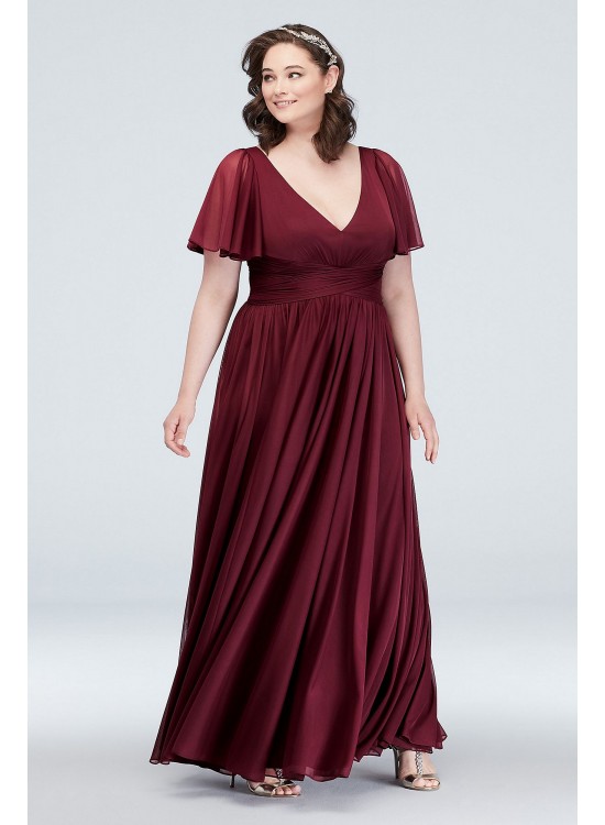 Flutter Sleeve Crisscross Mesh Bridesmaid Dress  F19933