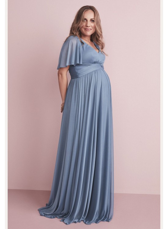 Flutter Sleeve Mesh Maternity Bridesmaid Dress  F20167