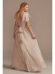 Flutter Sleeve V-Neck Charmeuse Bridesmaid Dress  F20347