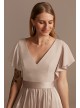 Flutter Sleeve V-Neck Charmeuse Bridesmaid Dress  F20347