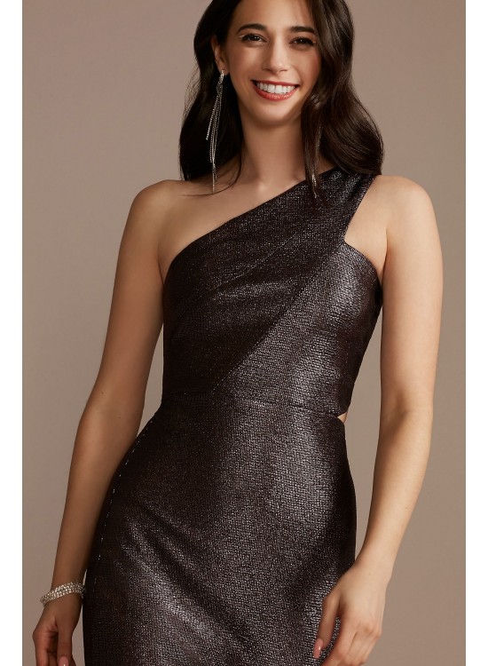 Foiled Metallic One-Shoulder Dress with Slit Aidan Maddox MN1E205039