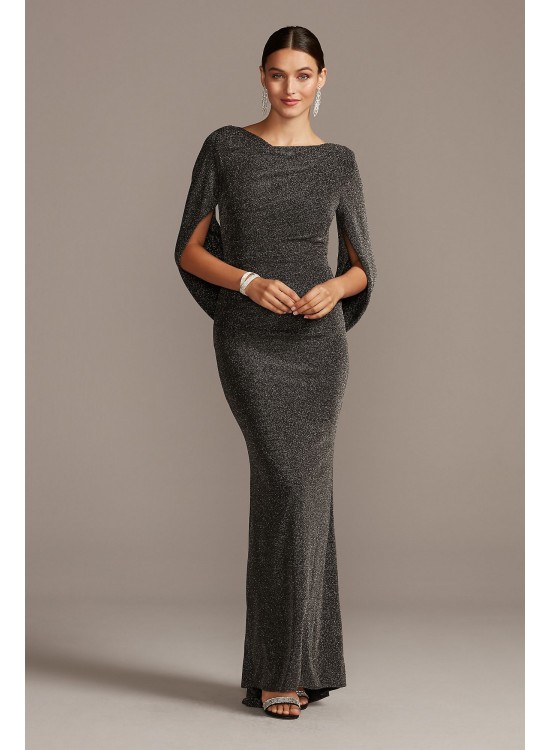 Glitter Accent Drape Sleeve Stretch Sheath Dress Betsy and Adam A21447