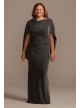 Glitter Drape Sleeve Stretch Plus Size Sheath Betsy and Adam A21447W