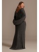 Glitter Drape Sleeve Stretch Plus Size Sheath Betsy and Adam A21447W