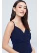 Glitter Faux Wrap Spaghetti Strap Gown with Slit  WBM1739