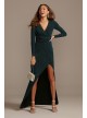 Glitter Knit Long Sleeve V-Neck Dress with Ruching Emerald Sundae AAS4281014