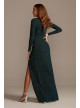 Glitter Knit Long Sleeve V-Neck Dress with Ruching Emerald Sundae AAS4281014