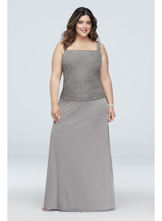 Glitter Knit and Mesh Plus Size Gown with Jacket Onyx 950251