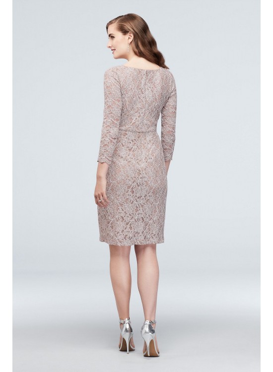 Glitter Lace 3/4-Sleeve Cocktail Dress with Belt Cachet 60427D