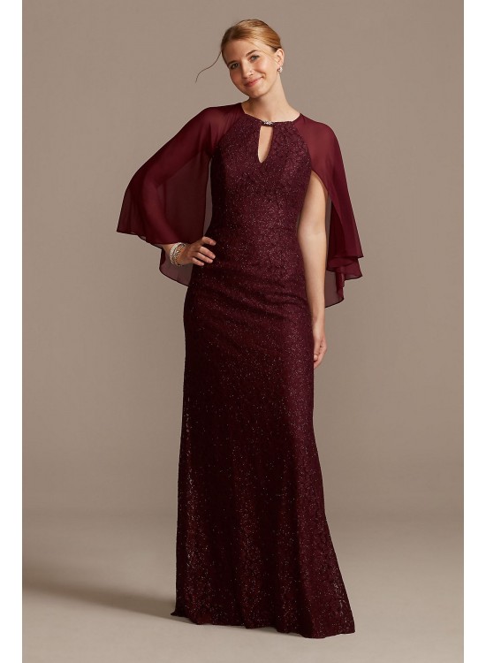 Glitter Lace Sheath Dress with Cape Sleeves  WBM2132