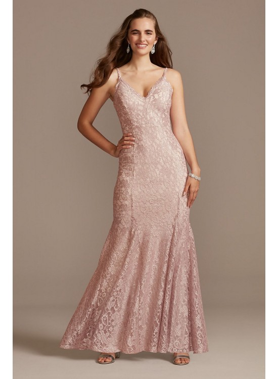 Glitter Lace Spaghetti Strap Godet Gown Morgan and Co 12832