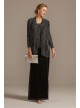 Glitter Metallic Stripe Open Jacket and Dress Set Onyx 650703