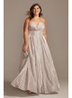 Glitter Strapless Plus Size Gown with Plunge Betsy and Adam A23053W