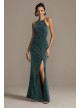 Glittery High Neck Mermaid Gown with Lace-Up Back Morgan and Co 12720