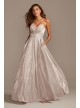 Glittery Strapless Ball Gown with Illusion Plunge Betsy and Adam A23053