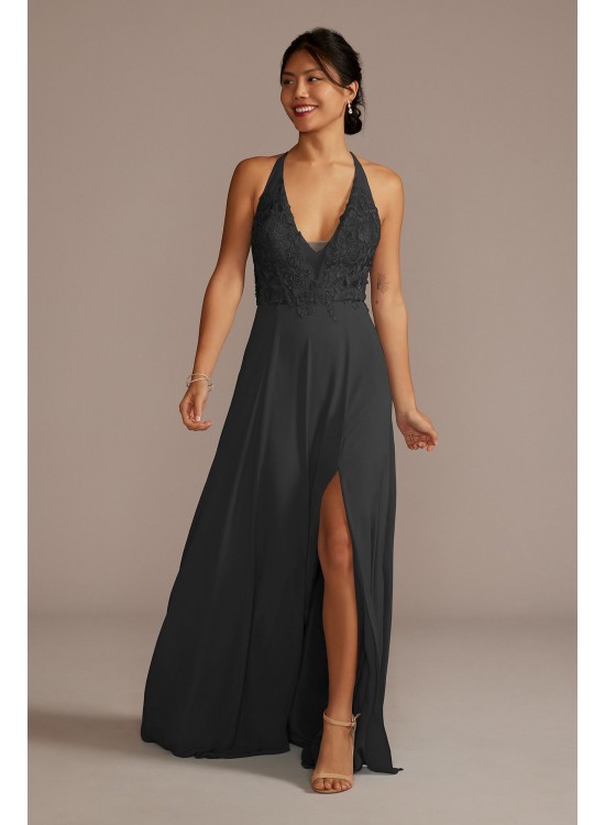 Halter Lace and Georgette Bridesmaid Dress Galina Signature GS290070