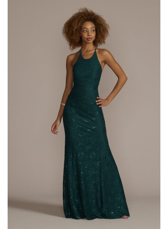 Halter Neck Glitter Lace Mermaid Gown with Godets Jules and Cleo D24NY22020