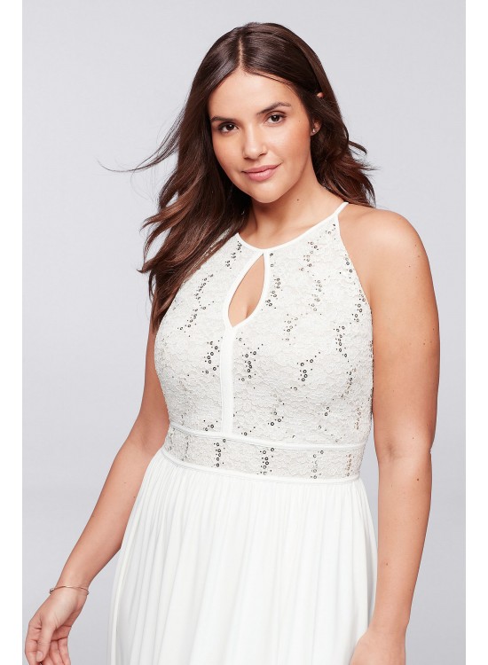 Halter Plus Size Dress with Glitter Lace Bodice Nightway 12203W