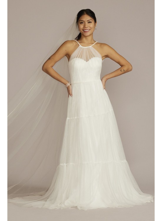 Halter Tulle Tall Wedding Gown with Tiered Skirt DB Studio 4XLWG4050