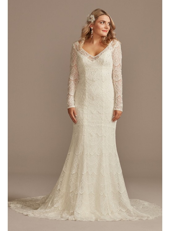 Hand Beaded Lace Long Sleeve Petite Wedding Dress Melissa Sweet 7SLMS251206