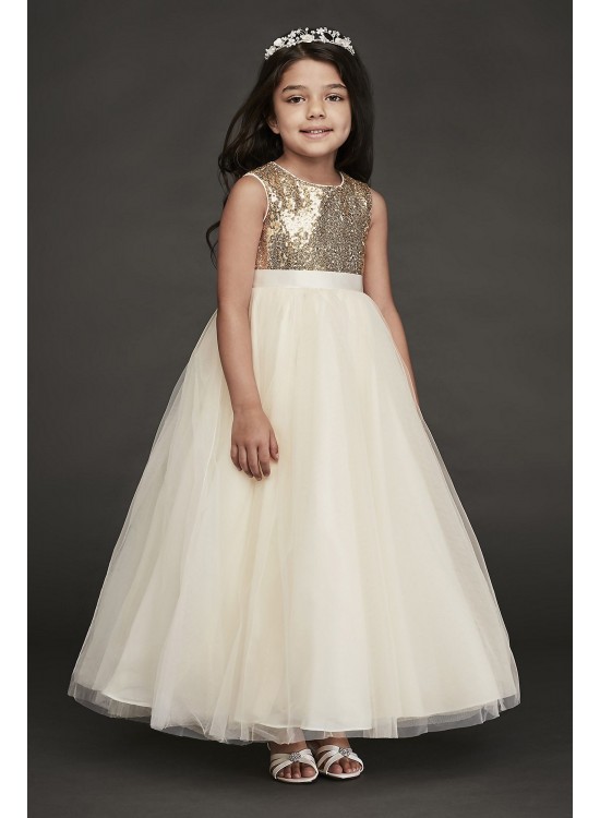 Heart Back Sequin and Tulle Flower Girl Gown  WG1390