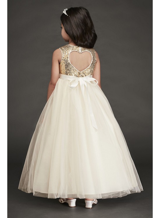 Heart Back Sequin and Tulle Flower Girl Gown  WG1390