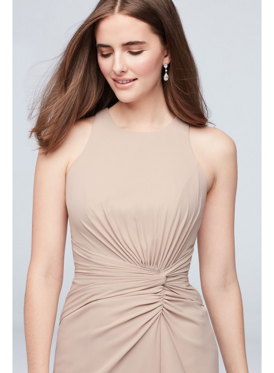 High-Neck Bridesmaid Dress with Cascade Twist  F19992