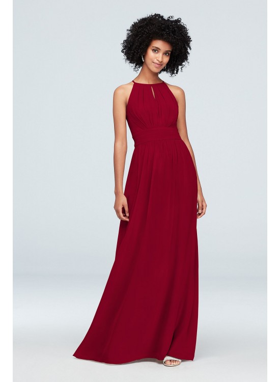 High-Neck Chiffon Bridesmaid Dress with Keyhole  F19953