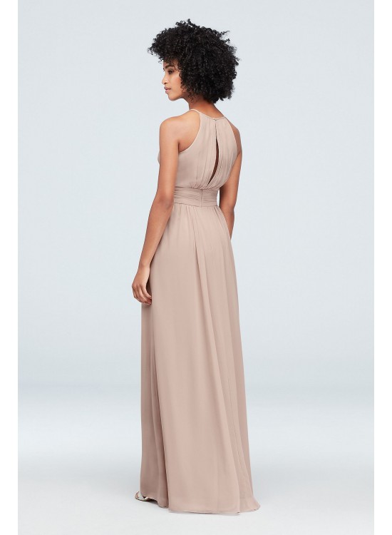 High-Neck Chiffon Bridesmaid Dress with Keyhole  F19953