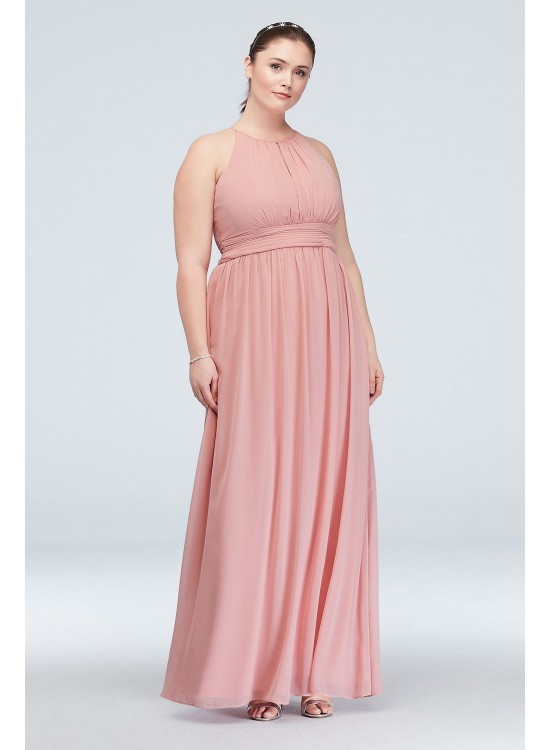 High-Neck Chiffon Bridesmaid Dress with Keyhole  F19953