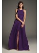 High-Neck Crepe Halter Bridesmaid Gown with Sash  VW360463