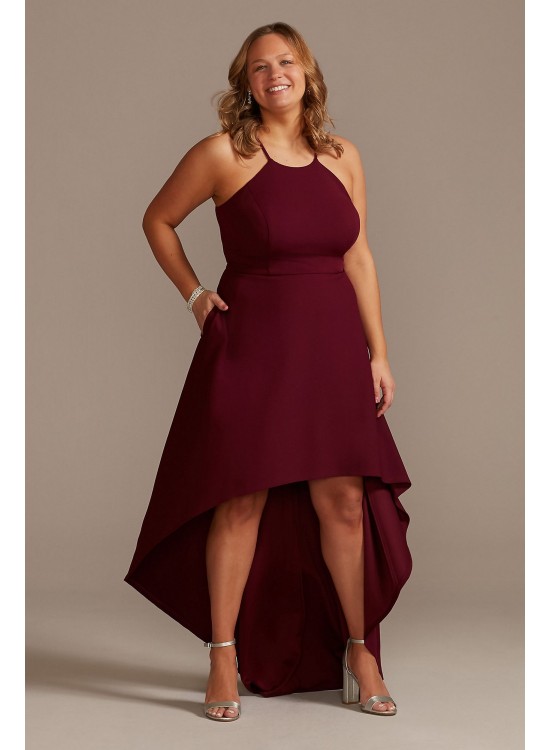 High Neck Crepe Plus-Size Dress with High-Low Hem DB Studio WBM2400V2W