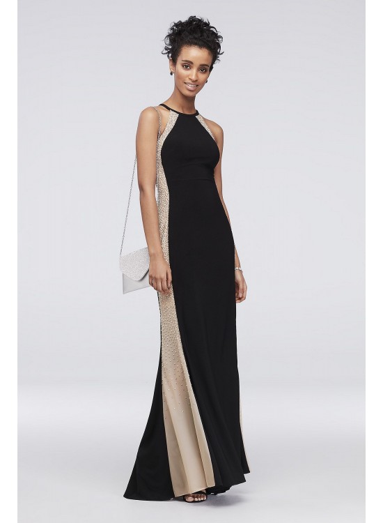 High-Neck Halter Sheath Dress with Illusion Panels Xscape 1088X