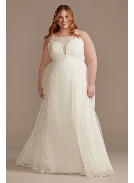 High Neck Lace Godet Plus Size Wedding Dress DB Studio 9WG4021