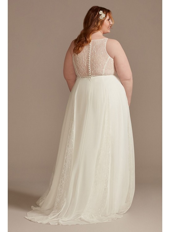 High Neck Lace Godet Plus Size Wedding Dress DB Studio 9WG4021