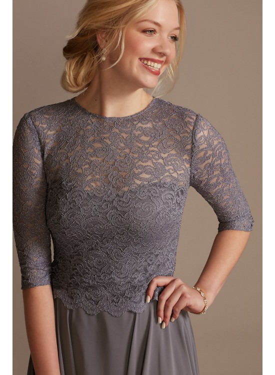 High Neck Lace Three-Fourth Sleeve A-Line Dress  D40NY013V2